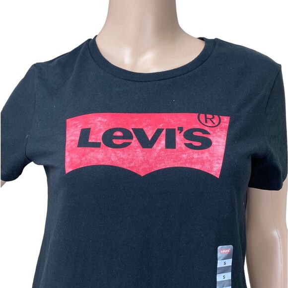 New Levi's Women's Black Logo Perfect Crew Neck Pullover Cotton T-Shirt Size SP - Picture 4 of 6